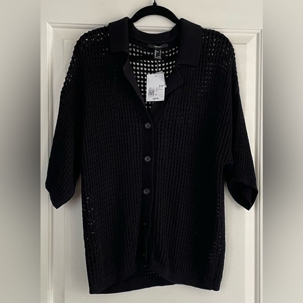 Forever 21 Black Textured Button Down Shirt